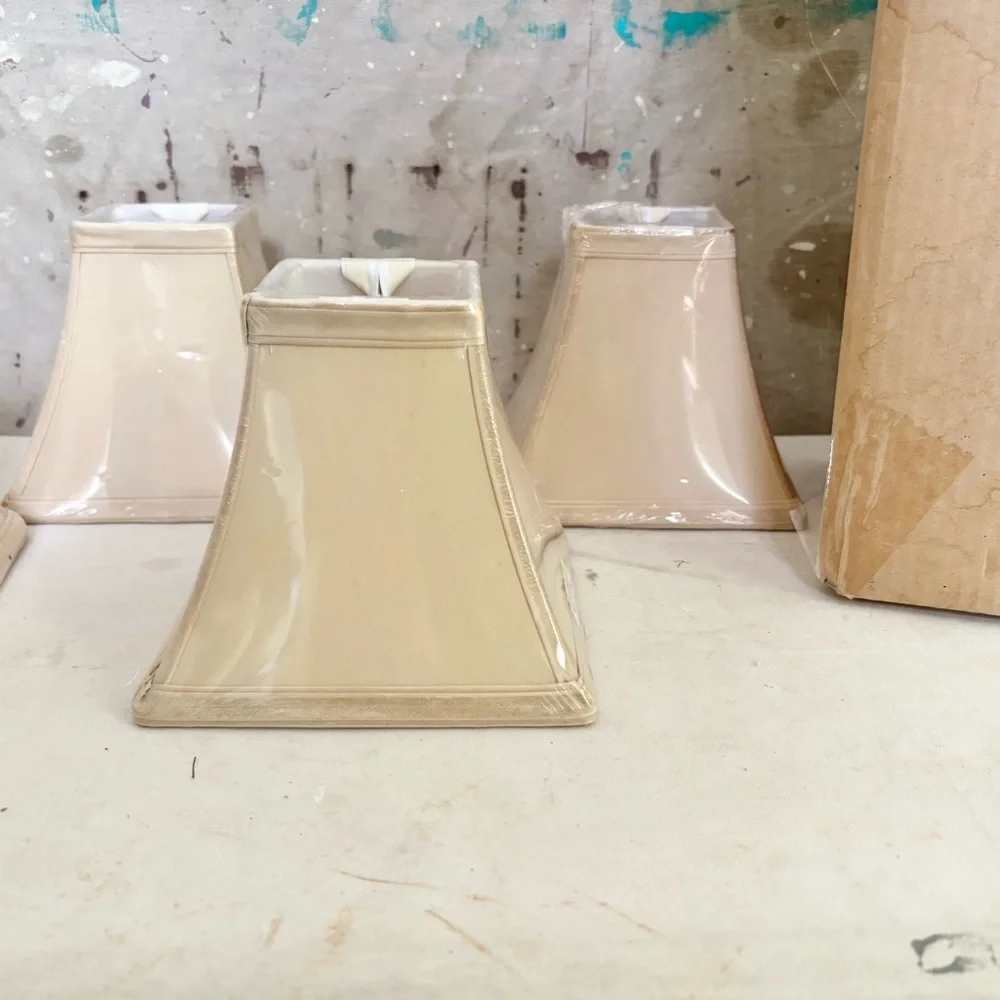 Pottery Barn Set of Four Chandelier Shades, Square Silk Ivory